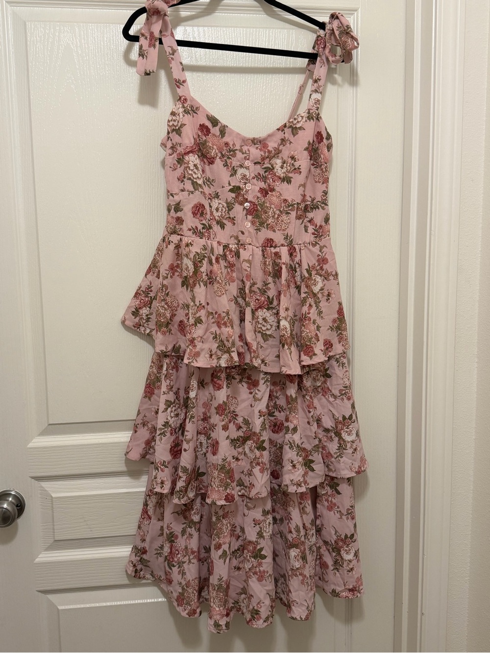 Trixxi Pink Floral Tiered Sundress with Tie Straps